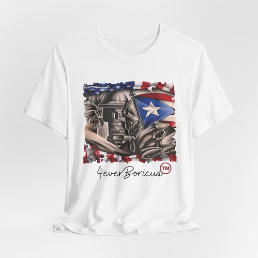 CAMISETA PUERTO RICO PR SHIRT WHITE BLANCA UNISEX BANDERA FLAG COQUI EL MORRO