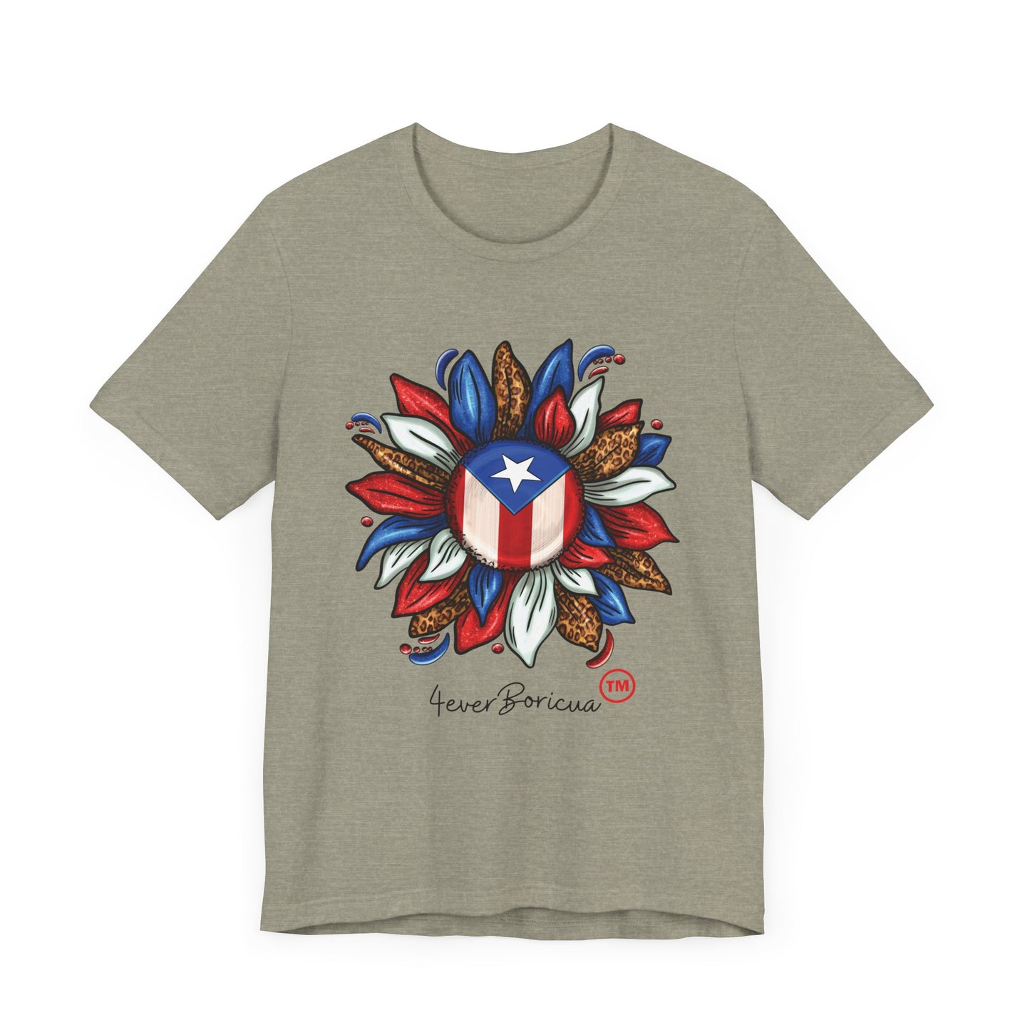 CAMISETA PR PUERTO RICAN BLOOMING FLAG T-SHIRT Heather Stone | 4EVERBORICUA