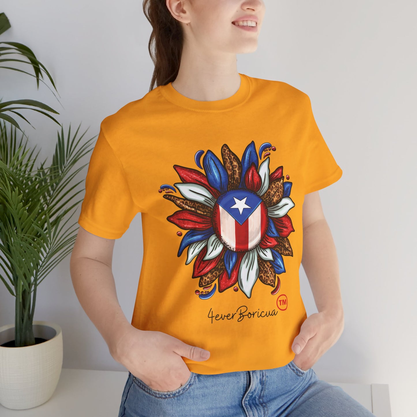 CAMISETA PR PUERTO RICAN BLOOMING FLAG T-SHIRT Gold | 4EVERBORICUA