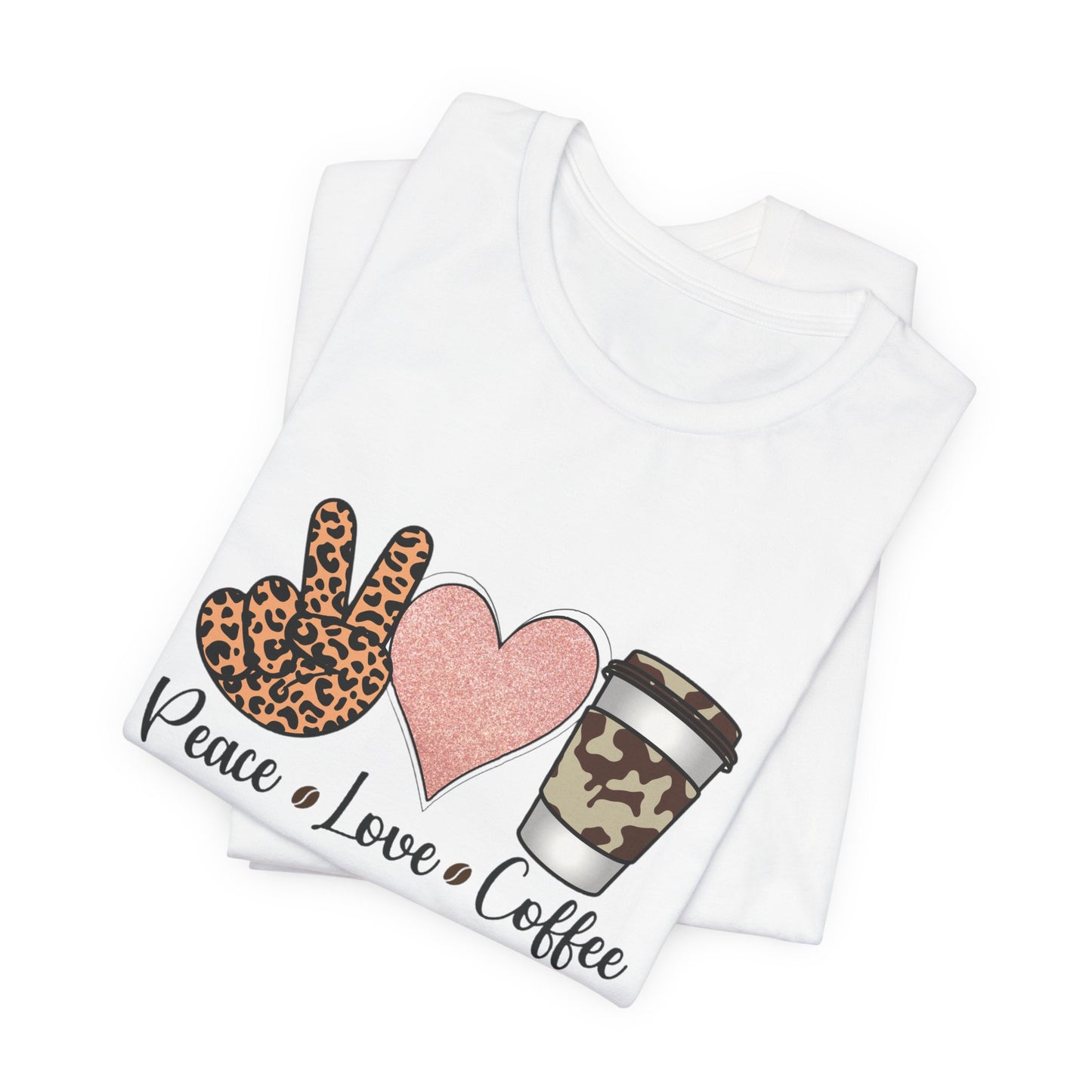 CAMISETA PR UNISEX PEACE, LOVE AND COFFEE T-SHIRT | 4EVERBORICUA