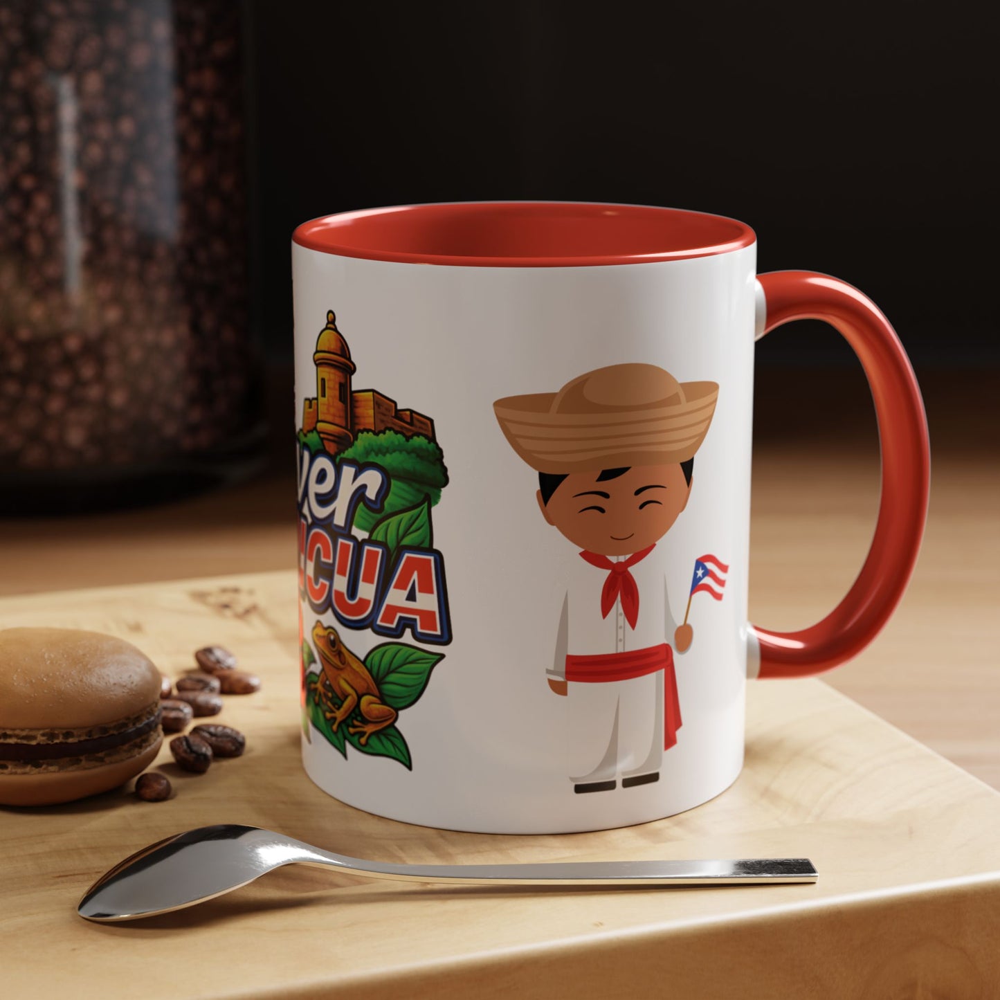 Taza Cup Coffee Mug Puerto Rico con el Morro, Coqui, Flor y Jibaritos | 4everboricua