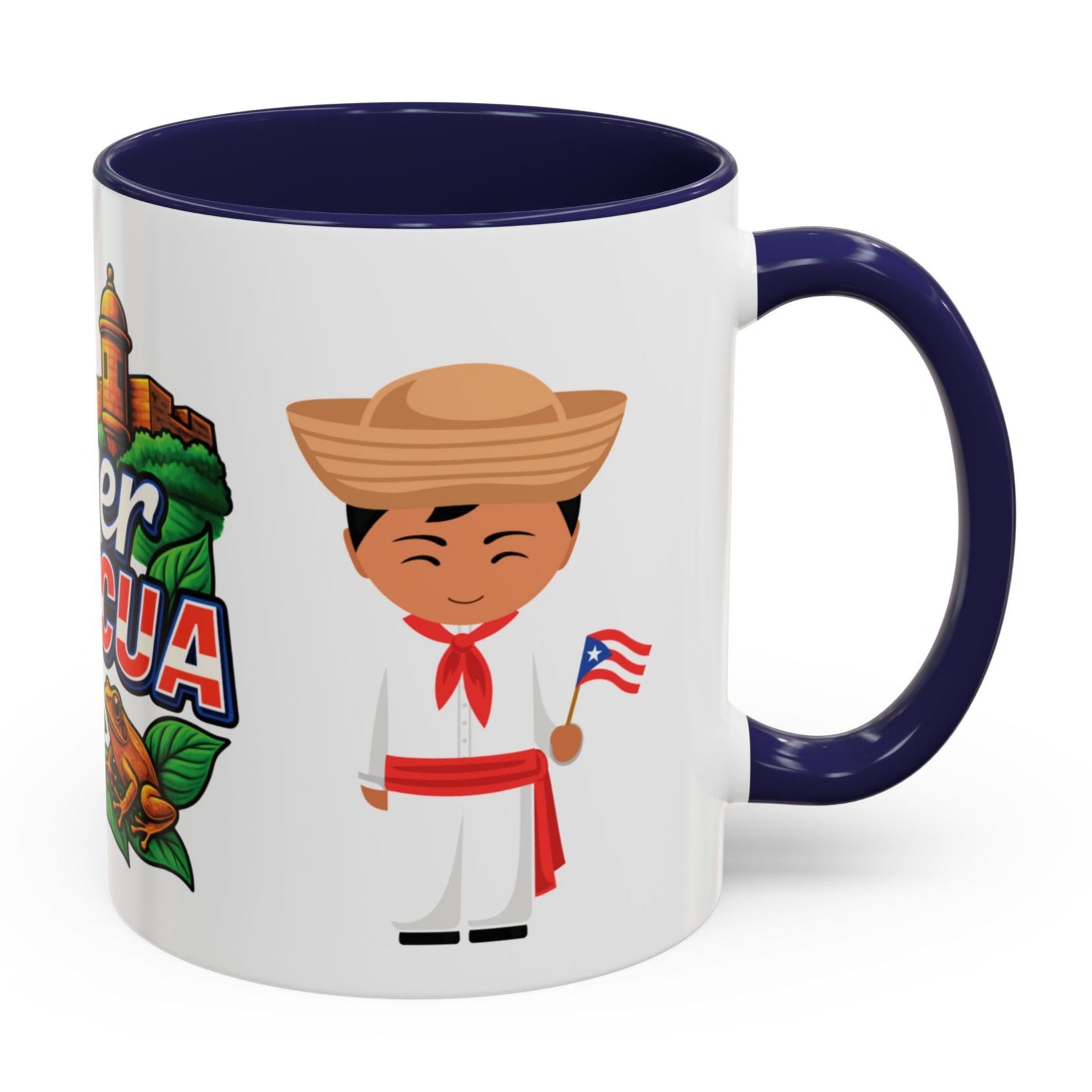 TAZA CUP COFFEE MUG PUERTO RICO CON EL MORRO COQUI FLOR DE MAGA JIBARITOS 4EVERBORICUA