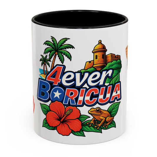 TAZA CUP COFFEE MUG PUERTO RICO CON EL MORRO COQUI FLOR DE MAGA JIBARITOS 4EVERBORICUA