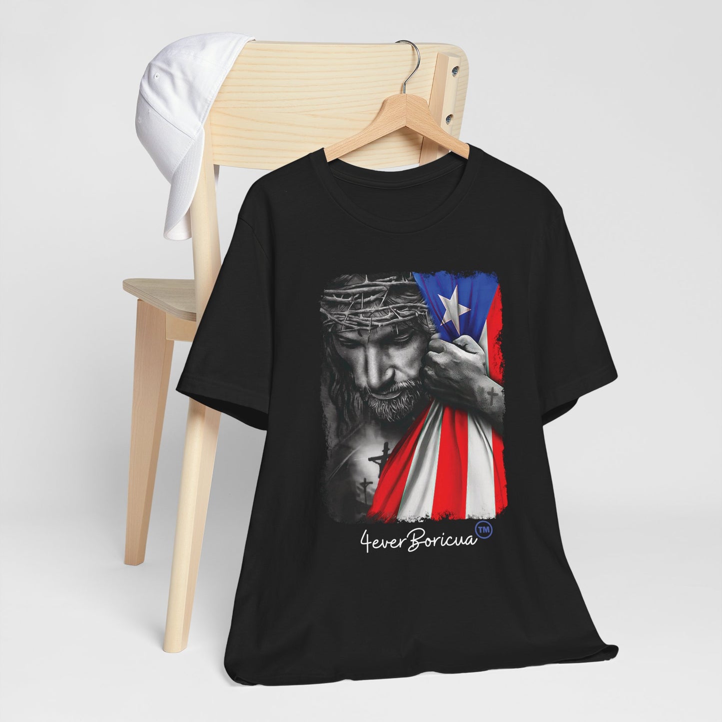 CAMISETAS PR UNISEX JESUS CON BANDERA BORICUA T-SHIRT | 4EVERBORICUA