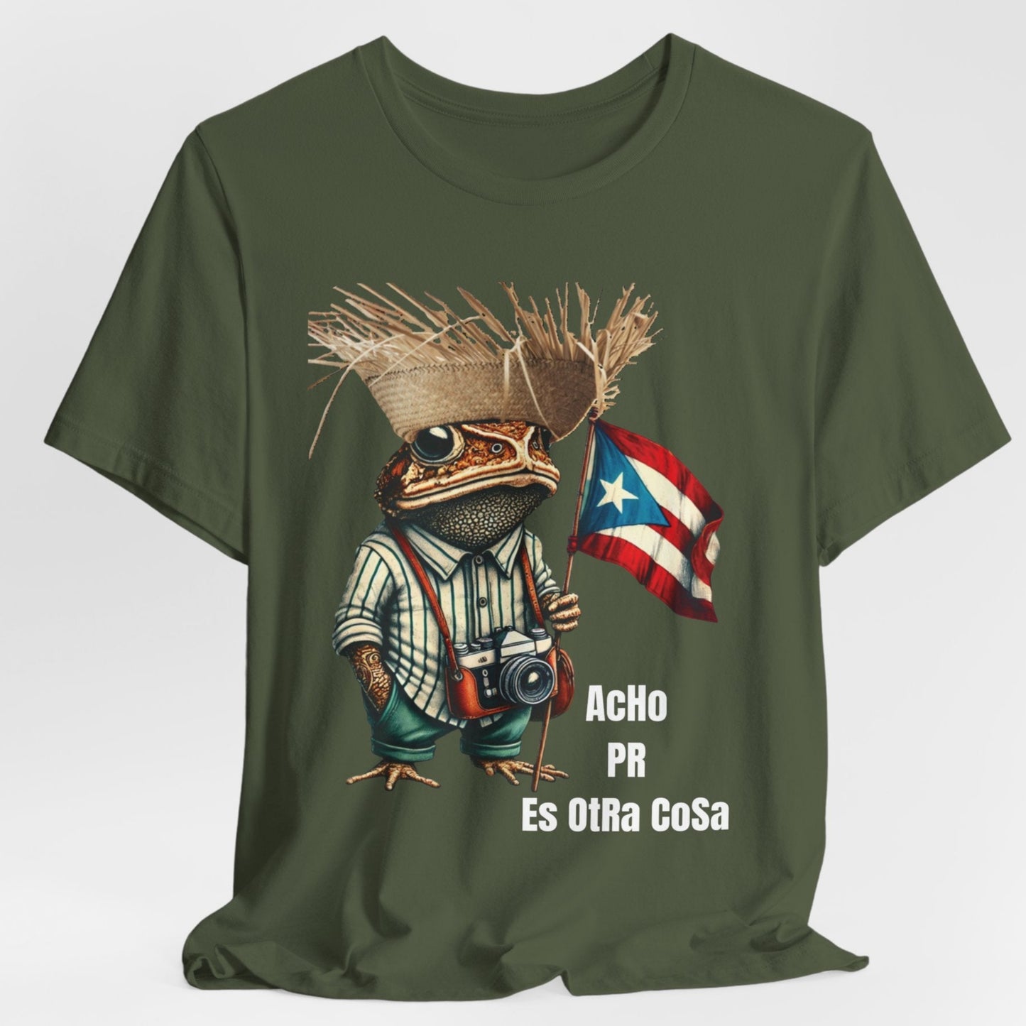 ACHO PR ES OTRA COSA CAMISETA PUERTO RICO SHIRTS PE ERRE 4EVERBORICUA SAPO CONCHO BANDERA Y PAVA UNISEX OLIVE