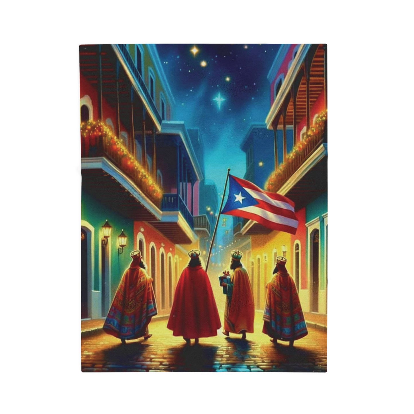 30X40 Manta decorativa exclusiva 4EVERBORI – Reyes Magos y Jesús en Puerto Rico Cozy Throw Blanket| Envío Gratis