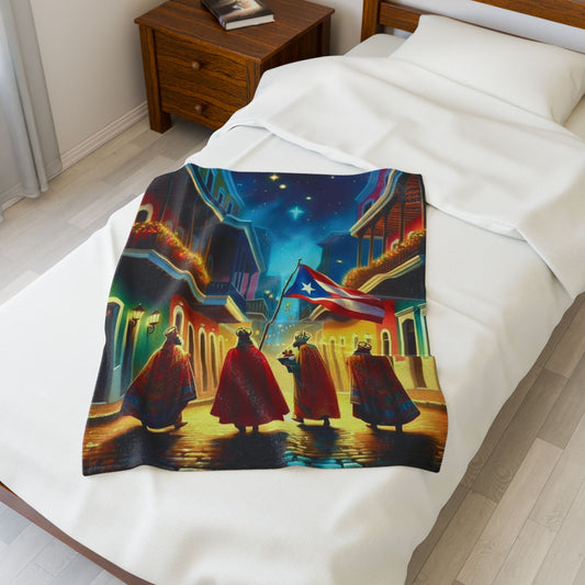 30X40 Manta decorativa exclusiva 4EVERBORI – Reyes Magos y Jesús en Puerto Rico Cozy Throw Blanket| Envío Gratis