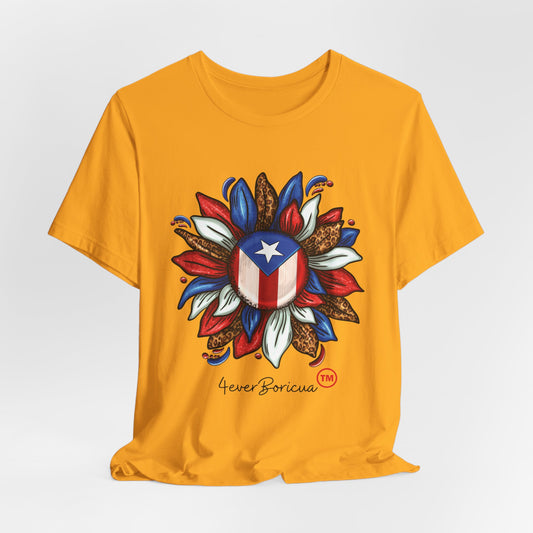 camiseta mostaza pr puerto rico flor bandera