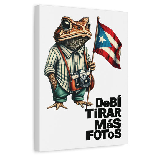 wall canvas cuadro de Puerto Rico con el Sapo Concho y la bandera con la frase DEBI TIRAR MAS FOTOS. TAMAÑO 16X20. LISTO PARA COLGAR.