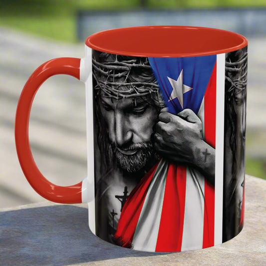 TAZA JESUS CON BANDERA BORICUA PUERTO RICO CUP COFFEE MUG - RED