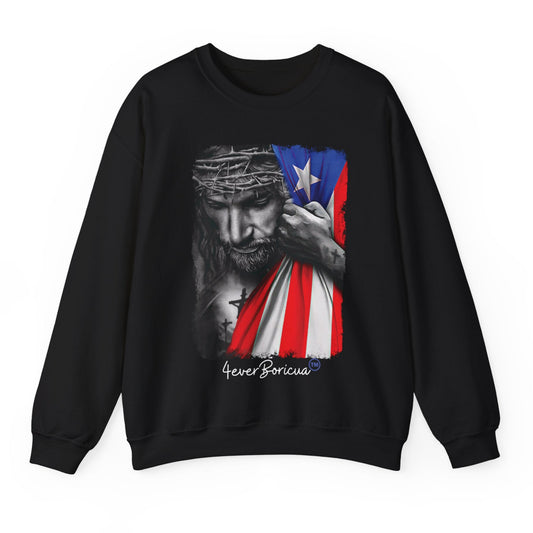 SUDADERA SWEATSHIRT PUERTO RICO JESUS CON BANDERA BORICUA NEGRA UNISEX