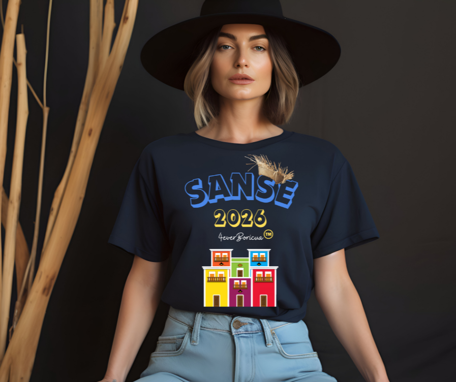 CAMISETA UNISEX NEGRA FIESTAS DE LA SANSE 2023 CON PAVA Y CASITAS DEL IEJO SAN JUAN
