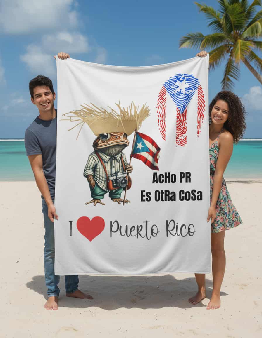 Frazada 60x80 Puerto Rico Puerto Rican Pride Cozy Blanket con Sapo Concho ACHO PR ES OTRA COSA - Diseño Exclusivo