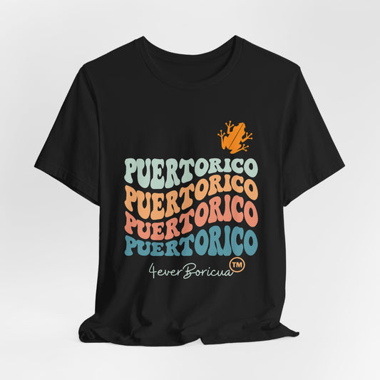 CAMISETA PUERTO RICO PR 4EVERBORICUA CON COQUI UNISEX NEGRA BLACK