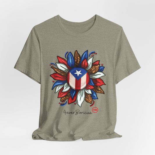 CAMISETA PR PUERTO RICAN BLOOMING FLAG T-SHIRT Heather Stone | 4EVERBORICUA