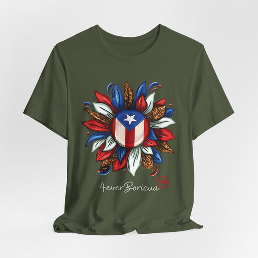 CAMISETA PR PUERTO RICAN BLOOMING FLAG T-SHIRT Military Green | 4EVERBORICUA