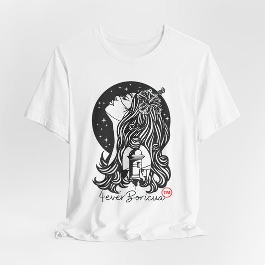 CAMISETAS PR IMAGEN MUJER BORICUA FLOR MORRO - BLANCA | 4EVERBORICUA