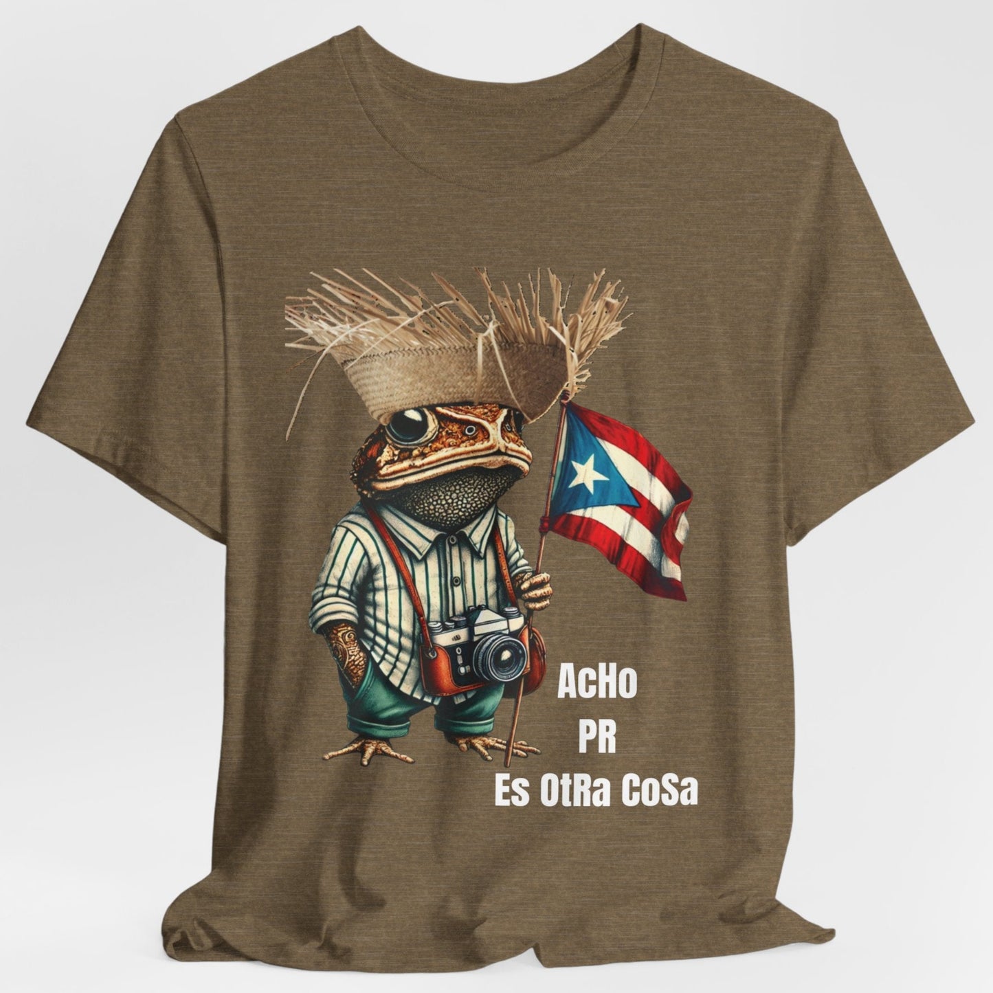 ACHO PR ES OTRA COSA CAMISETA PUERTO RICO SHIRTS PE ERRE 4EVERBORICUA SAPO CONCHO BANDERA Y PAVA UNISEX HEATHER OLIVE