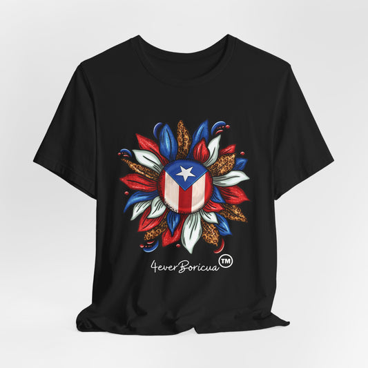 CAMISETA PR UNISEX PUERTO RICAN BLOOMING FLAG T-SHIRT Black | 4EVERBORICUA