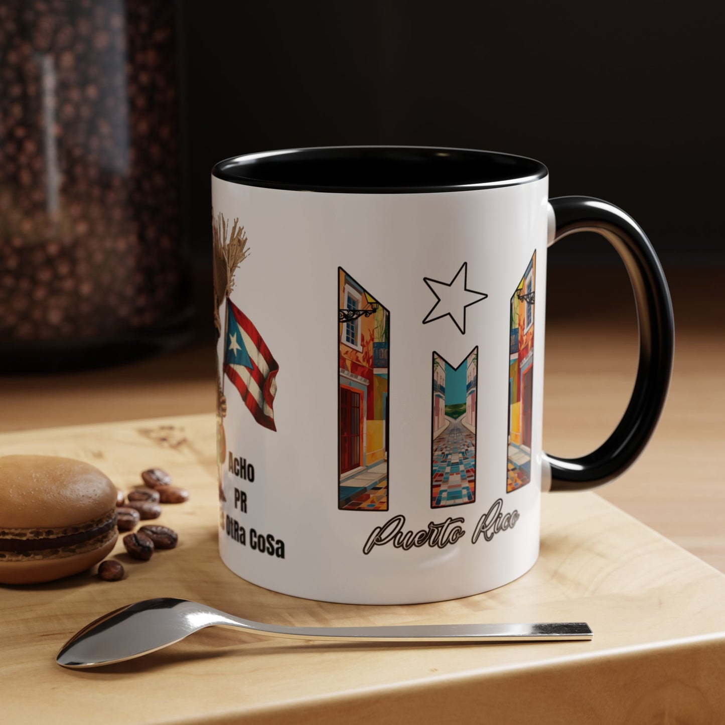 TAZA CUP COFFEE MUG ACHO PR ES OTRA COSA CON SAPO CONCHO CON PAVA Y BANDERA Y A CADA KLAD EL VIEJO SAN JUAN