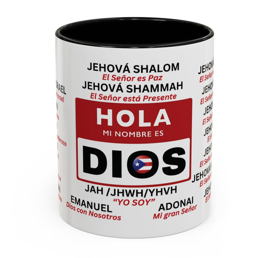 TAZA CON LOS 21 NOMBRES DE DIOS. EN LA O DE DIOS LLEVA LA BANDERA DE PUERTO RICO. 4EVERBORICUA