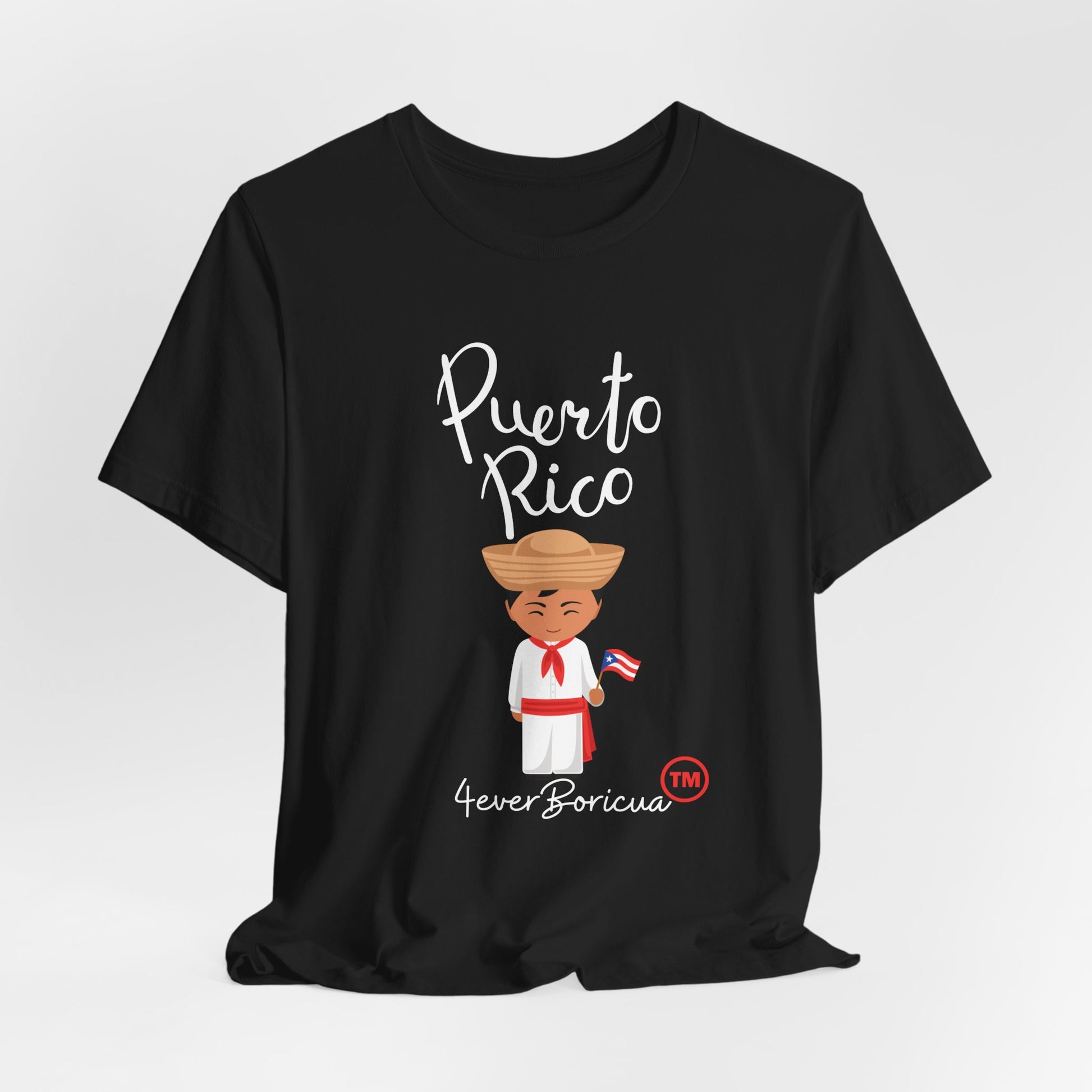 CAMISETA PR PUERTO RICO BLACK NEGRA UNISEX CON JIBARITO 4EVERBORICUA