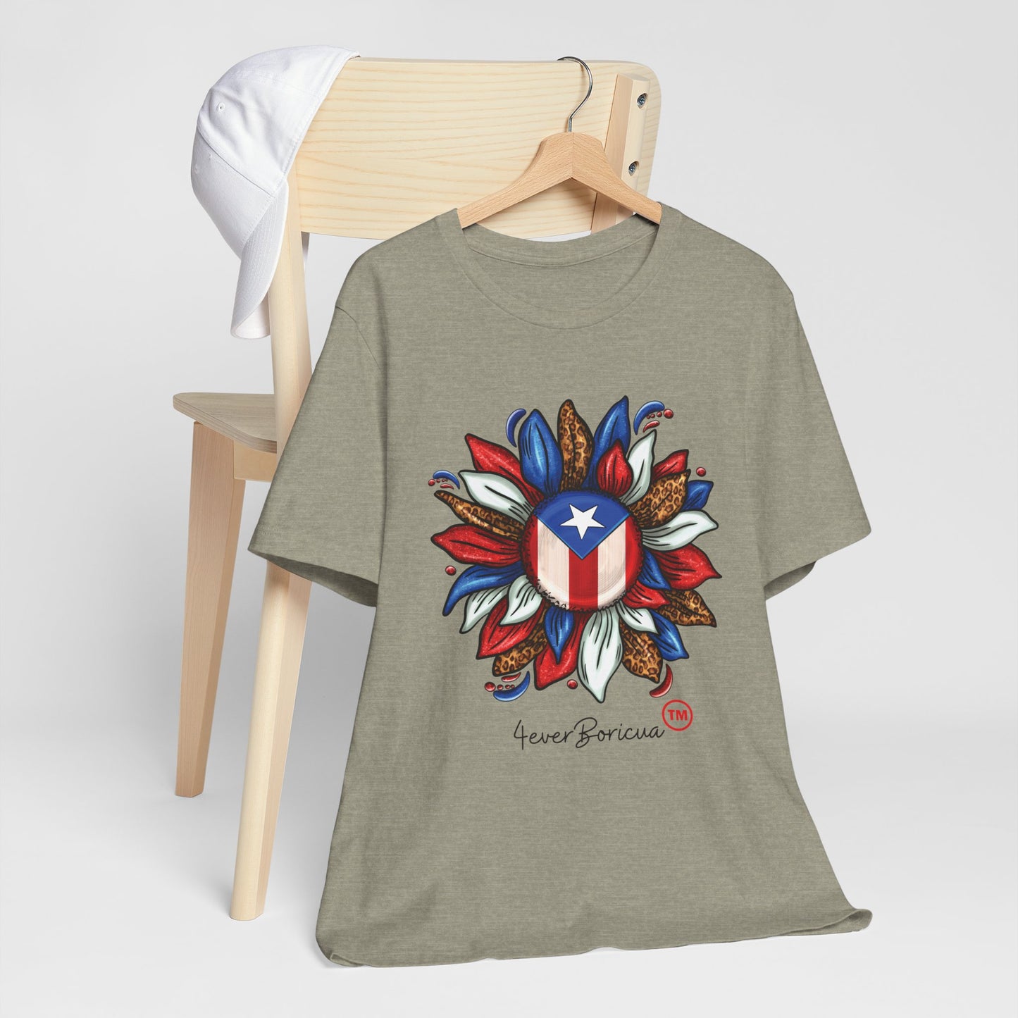 CAMISETA PR PUERTO RICAN BLOOMING FLAG T-SHIRT Heather Stone | 4EVERBORICUA