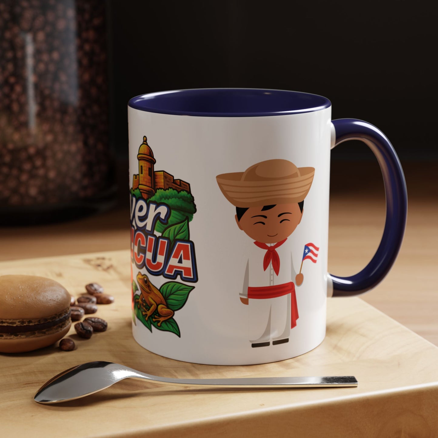 Taza Cup Coffee Mug Puerto Rico con el Morro, Coqui, Flor y Jibaritos | 4everboricua