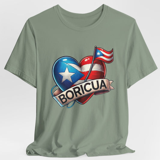 CAMISETAS PUERTO RICO PR SHIRTS BORICUA BANDERA CORAZÓN Sage | 4EVERBORICUA