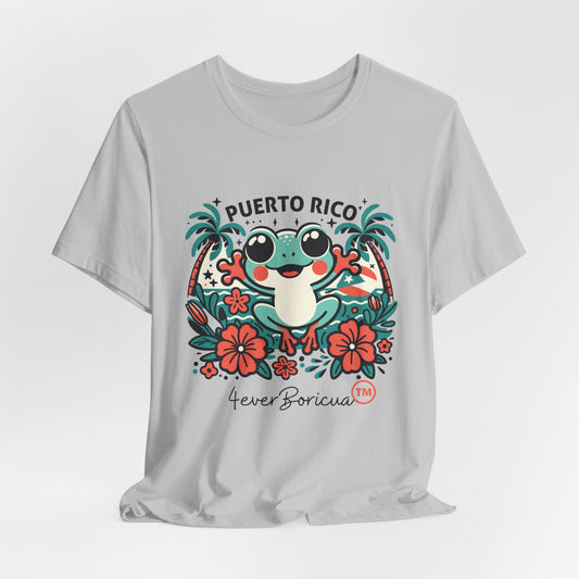CAMISETA PR PUERTO RICO GRIS 4EVERBORICUA UNISEX PLUS COQUI FLOR PALMERAS GRAY