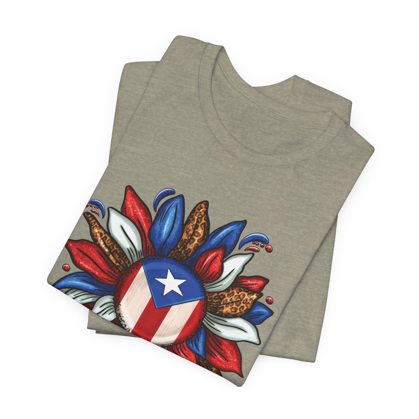 CAMISETA PR PUERTO RICAN BLOOMING FLAG T-SHIRT Heather Stone | 4EVERBORICUA