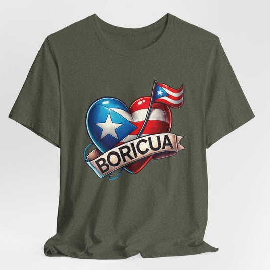 CAMISETAS PR SHIRTS BORICUA HEART & FLAG Military Green | 4EVERBORICUA