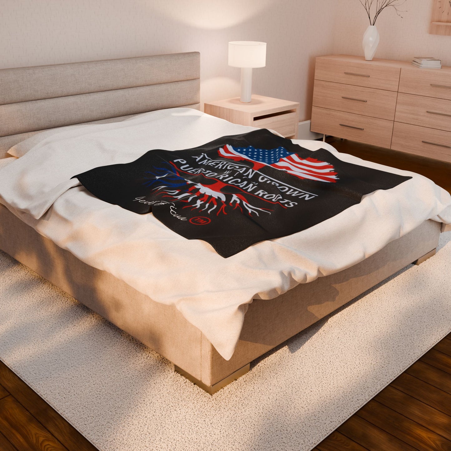 50x60 American Grown with Puerto Rican Roots Throw Blanket – Manta Patriótica para Boricuas en la Diáspora | 4EVERBORICUA
