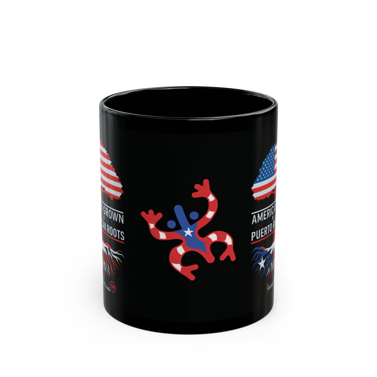 Taza “American Grown with Puerto Rican Roots” | Orgullo Boricua 🇵🇷 | 11oz Cerámica Negra – 4everBoricua