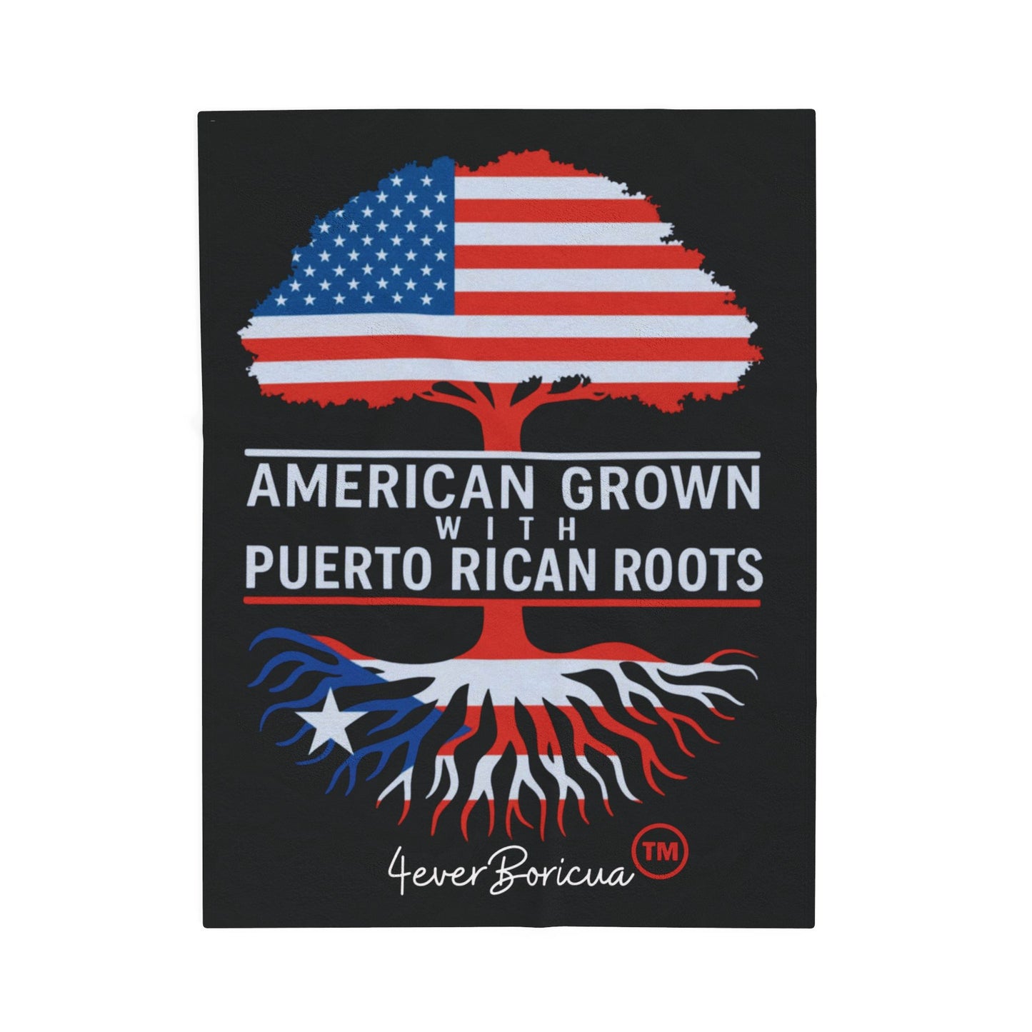 30X40 American Grown with Puerto Rican Roots Throw Blanket – Manta Patriótica para Boricuas en la Diáspora | 4EVERBORICUA