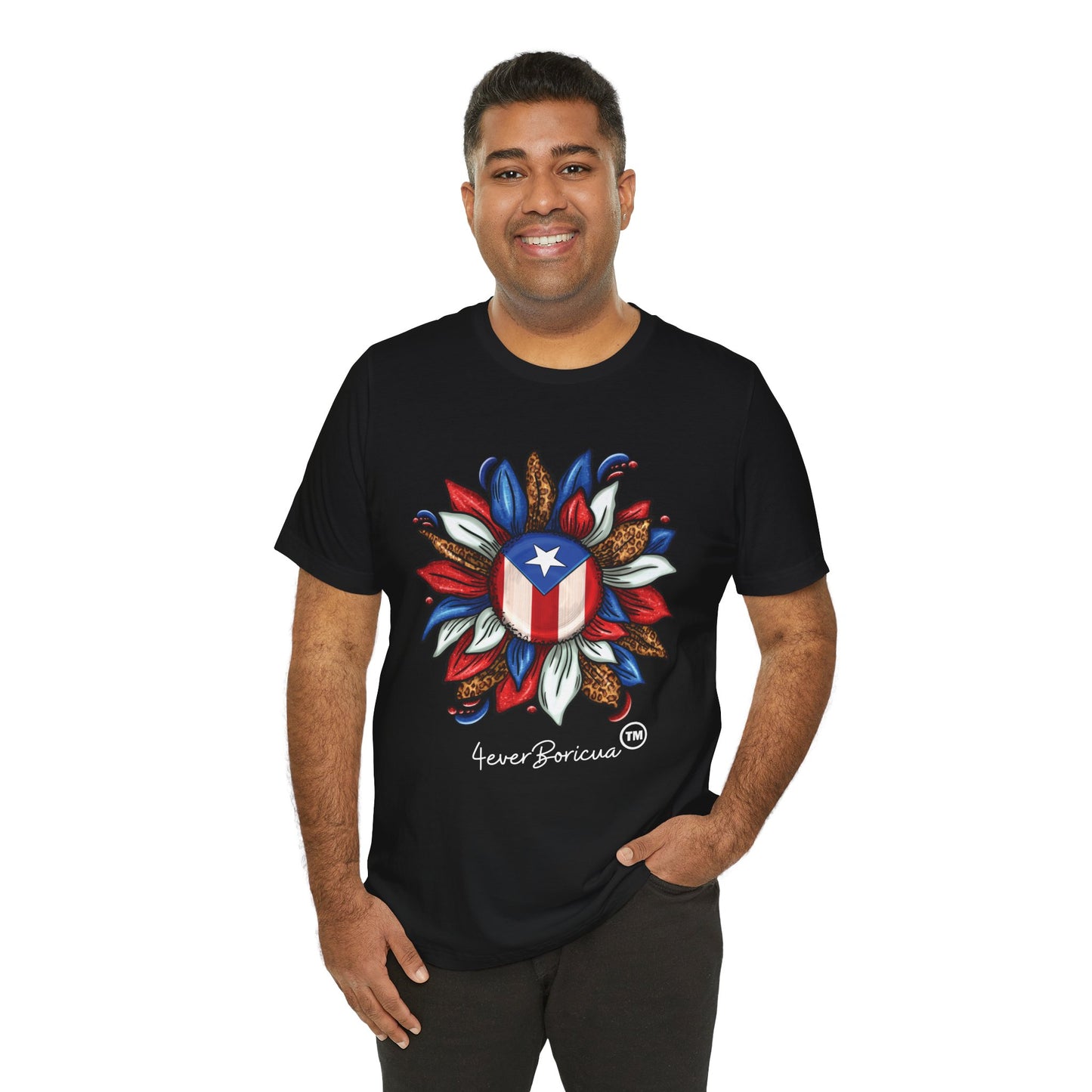 CAMISETA PR UNISEX PUERTO RICAN BLOOMING FLAG T-SHIRT Black | 4EVERBORICUA