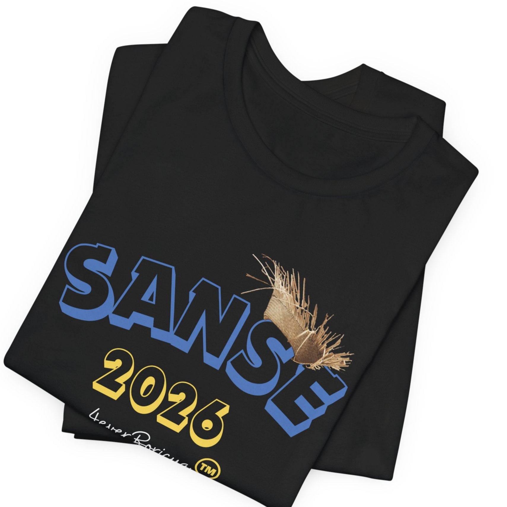 CAMISETA UNISEX NEGRA FIESTAS DE LA SANSE 2023 CON PAVA Y CASITAS DEL IEJO SAN JUAN