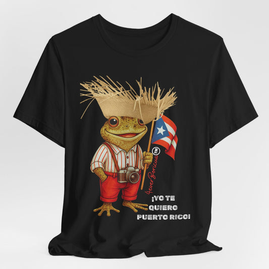 CAMISETA Yo Te Quiero Puerto Rico Shirt con Sapo Concho Pava y Bandera Unisex Negra | Diseño Exclusivo 4everBoricua