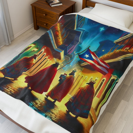 50x60 Manta decorativa exclusiva 4EVERBORI – Reyes Magos y Jesús en Puerto Rico Cozy Throw Blanket| Envío Gratis