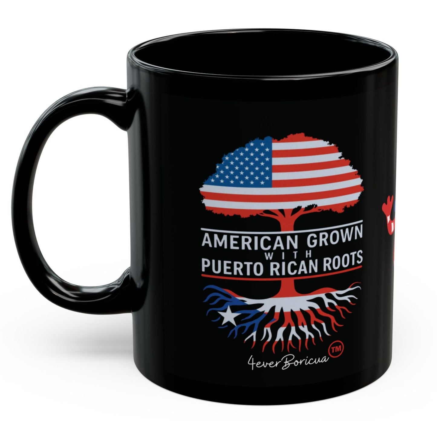 Taza “American Grown with Puerto Rican Roots” | Orgullo Boricua 🇵🇷 | 11oz Cerámica Negra – 4everBoricua