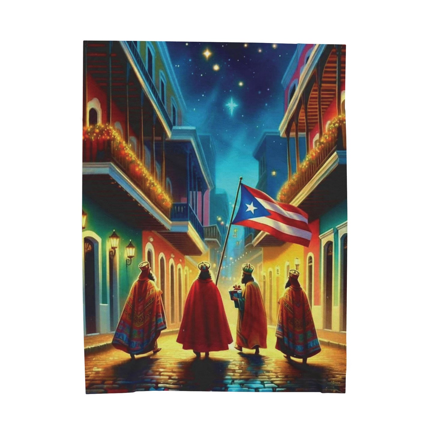 60x80 Manta decorativa exclusiva 4EVERBORI – Reyes Magos y Jesús en Puerto Rico Cozy Throw Blanket| Envío Gratis