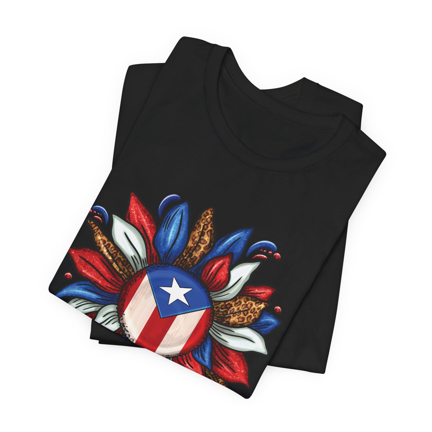CAMISETA PR UNISEX PUERTO RICAN BLOOMING FLAG T-SHIRT Black | 4EVERBORICUA