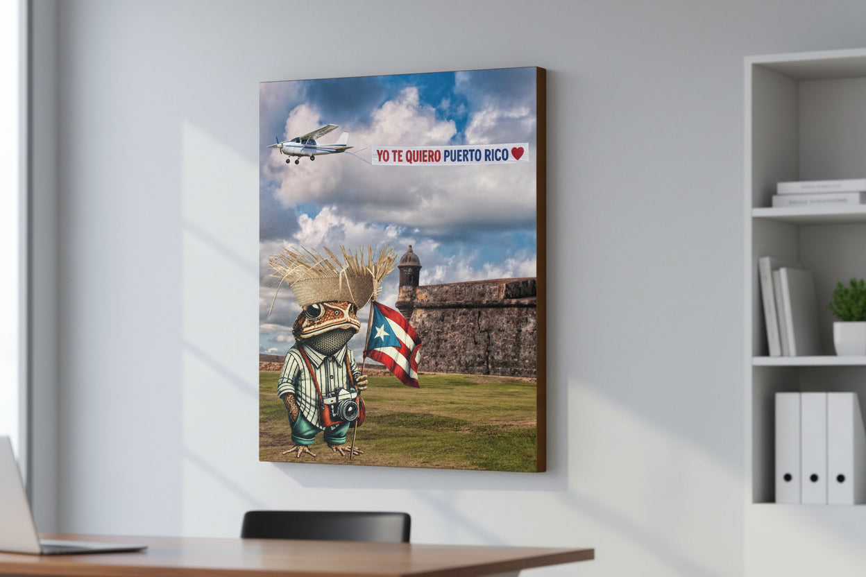 Puerto Rico canvas wall art 16x20 Sapo Concho en El Morro con bandera boricua