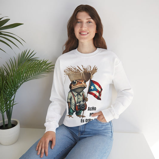 Acho PR es Otra Cosa Unisex Sweatshirt Sudadera Orgullo Boricua Diseño Exclusivo Sapo Concho Pava Bandera Pr | Blanca | 4everBoricua