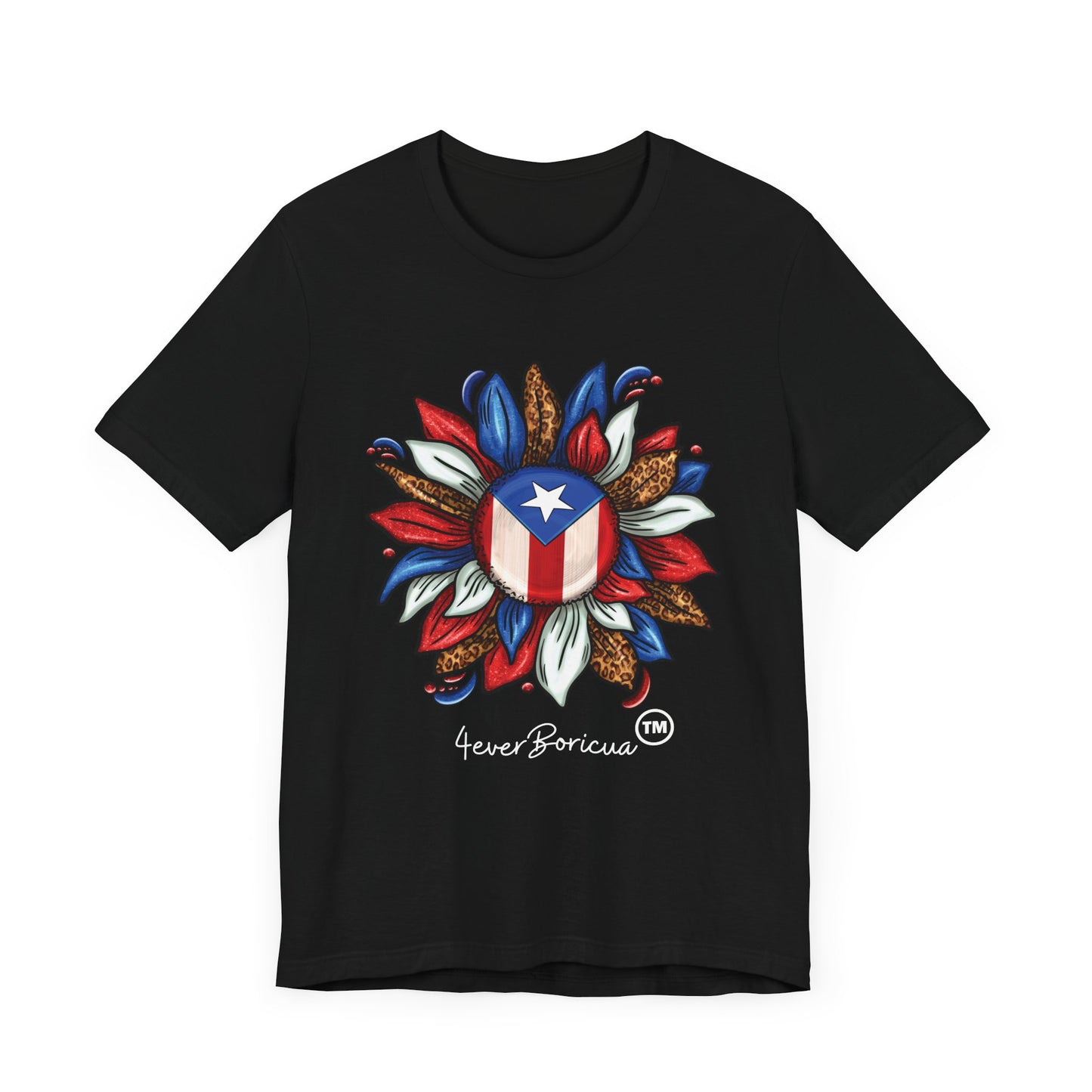 CAMISETA PR UNISEX PUERTO RICAN BLOOMING FLAG T-SHIRT Black | 4EVERBORICUA