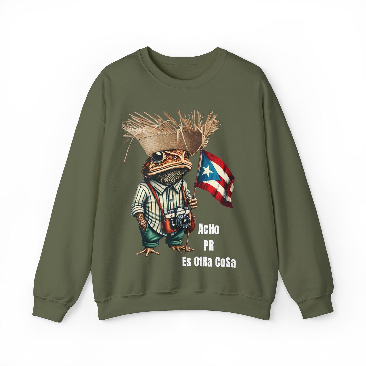 ACHO PR Es OTRA Cosa Puerto Rico Unisex Sweatshirt | Sapo Concho y Bandera | Diseño 4everBoricua | Military Green