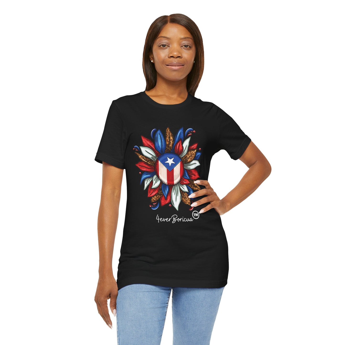 CAMISETA PR UNISEX PUERTO RICAN BLOOMING FLAG T-SHIRT Black | 4EVERBORICUA