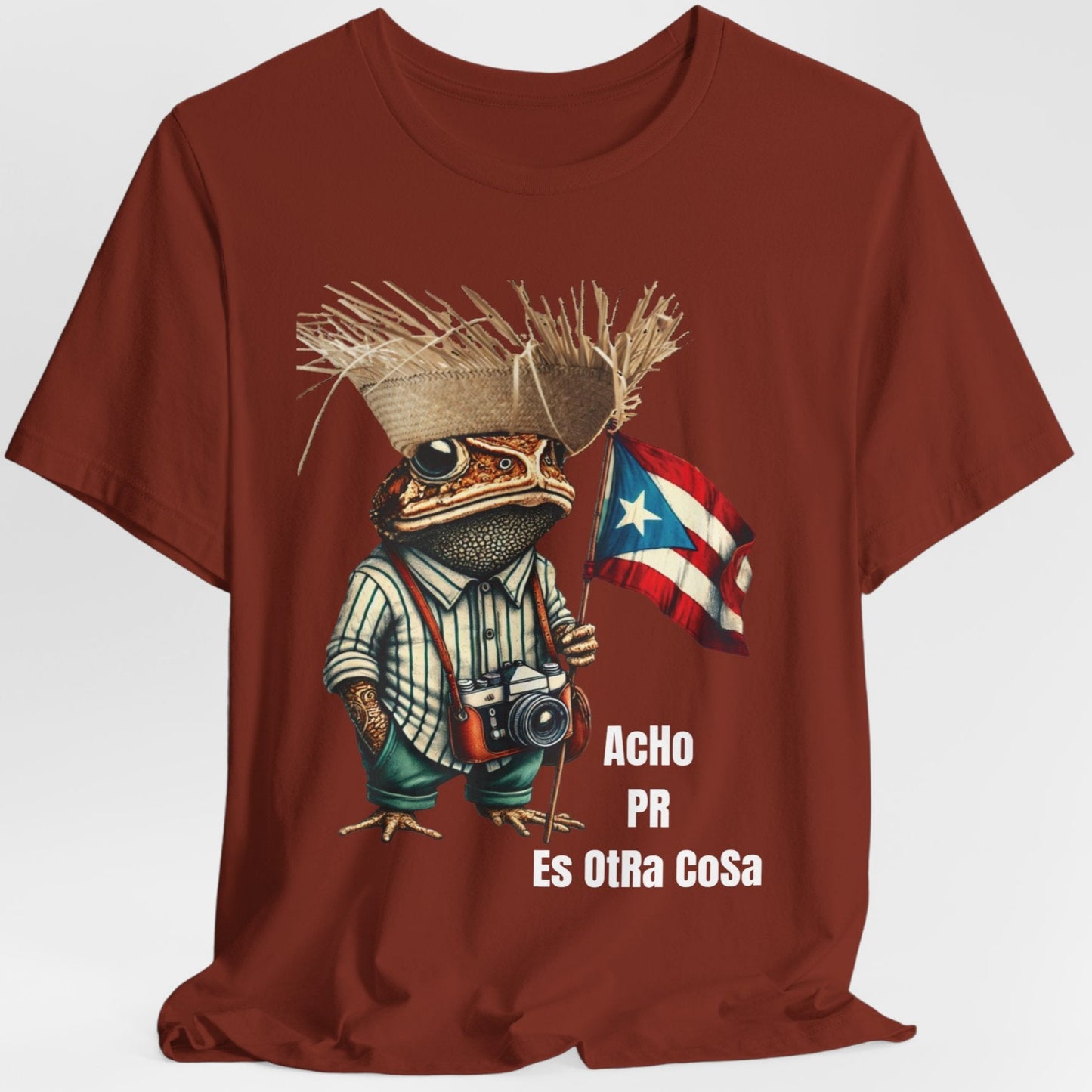 ACHO PR ES OTRA COSA CAMISETA PUERTO RICO SHIRTS PE ERRE 4EVERBORICUA SAPO CONCHO BANDERA Y PAVA UNISEX RUST COLOR