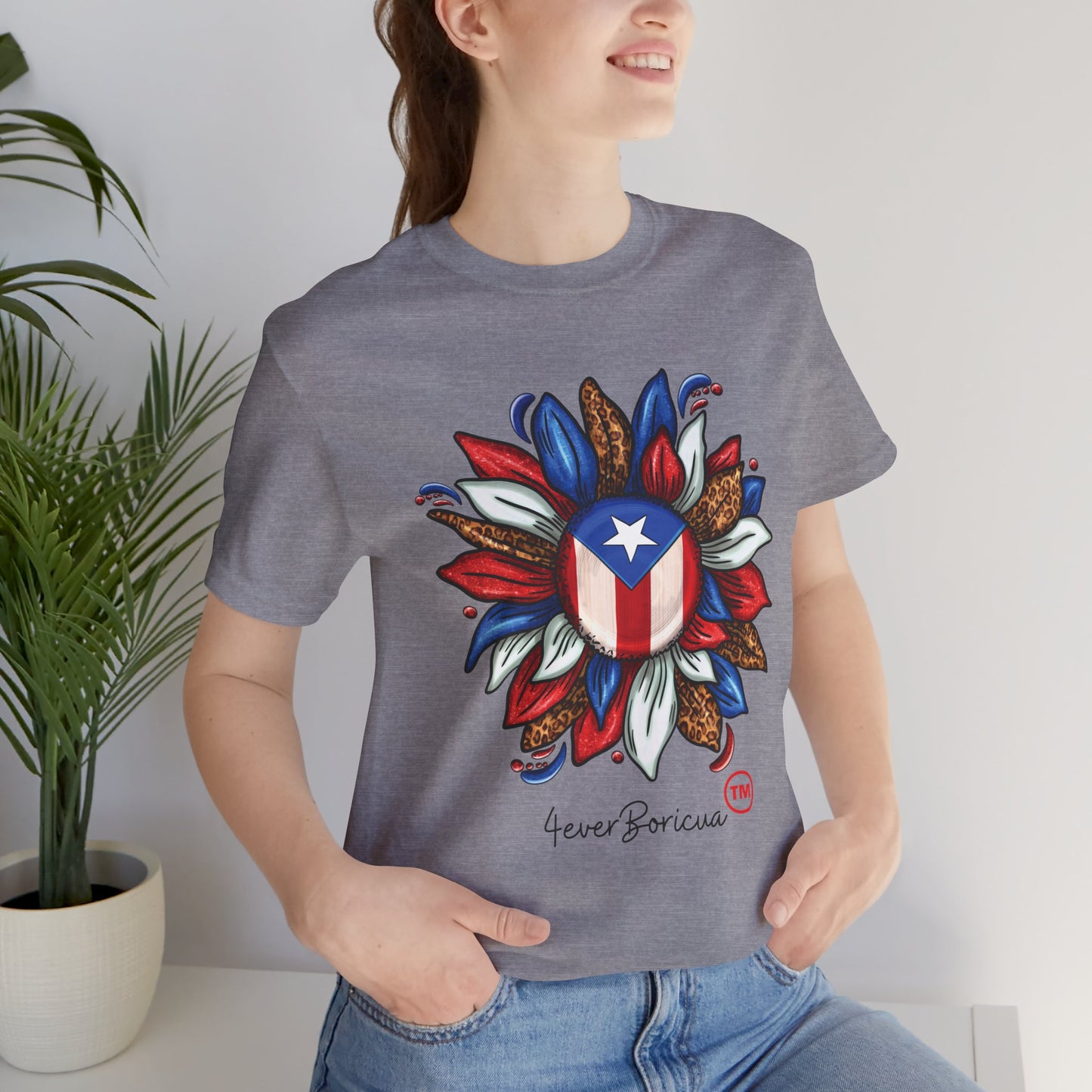CAMISETA PR PUERTO RICAN BLOOMING FLAG T-SHIRT Gray | 4EVERBORICUA