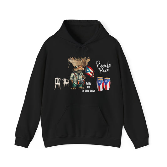 Puerto Rico Unisex Hoodie Sweatshirt Acho PR Pe Erre es Otra Cosa Sapo Concho Sweater | Negro | Diseño Exclusivo 4everBoricua